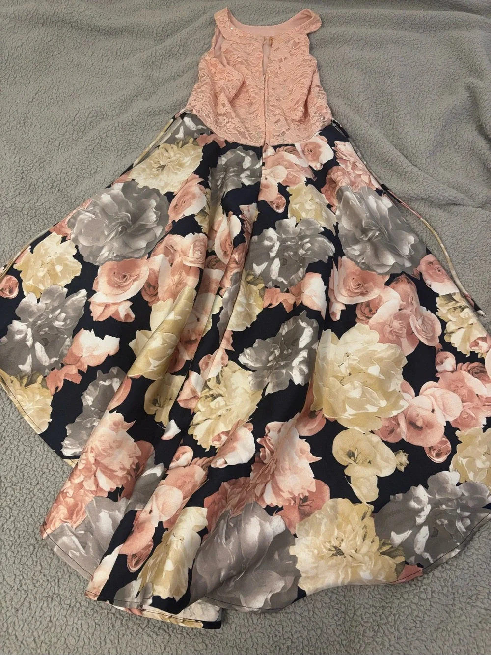 Girls Pink Lace Bodice Floral High-Low Dress